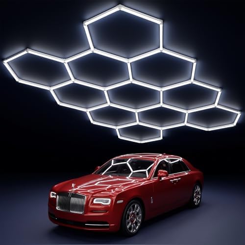 11 Hexagon LED Garage Light, Ultra-Bright 6500K Natural White, 11 Grids for Garage, Mall, Shop, and Auto Detailing.
