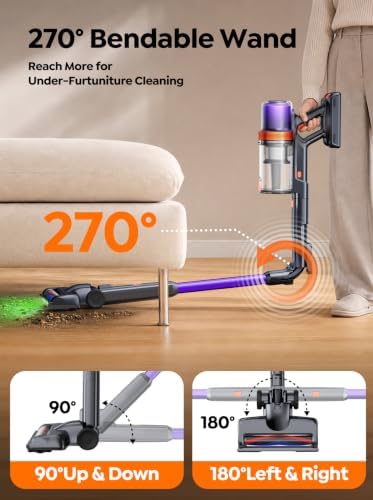 Cordless Vacuum Cleaner, 650W 55KPA 90Mins Runtime, 270° Flexible