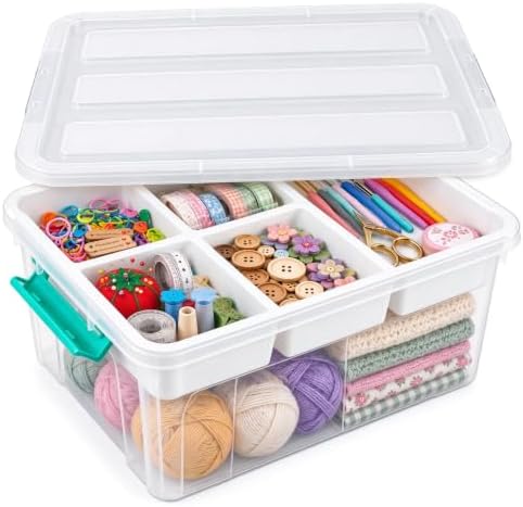 Clear Stackable Storage Organizer Box with Dividers, Multi-Functional Container for Building Blocks, Toys, Crafts and Tools