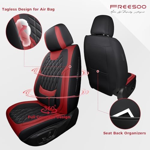 Car Seat Covers Full Set Faux Leather Universal Fit Black Red