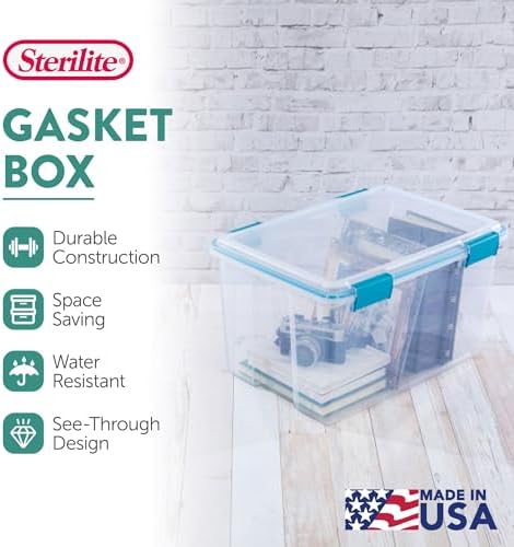 4-Pack 54 Quart Gasket Box, Home Storage Organizer Bins with Lids - Stackable Clear Plastic Containers for Bedroom, Bathroom, Garage, Basement, or Attic