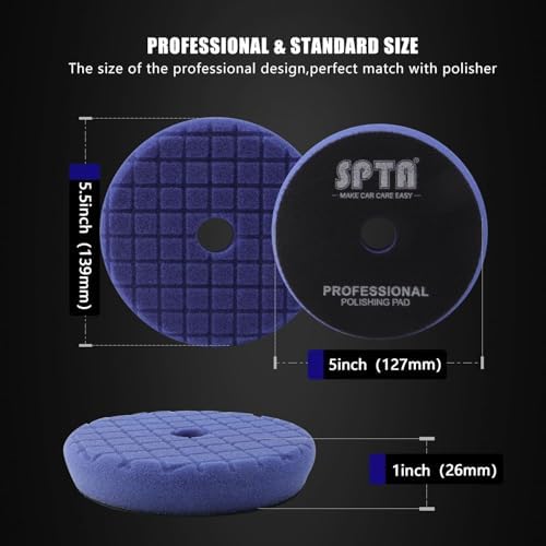 SPTA PRO Buffing Polishing Pads, 3Pcs 5.5 Inch Face for 5 Inch Backing Plate, Cutting Polishing Pad Kit, Compound Buffing Sponge Pads for Car Buffer Polisher Compounding Polishing and Waxing