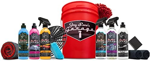 Jay Leno's Garage Car Detailing Kit with Bucket – Essential Car Cleaning Kit, Sprays, Liquids, Microfiber Towels, Applicators and Wash Mitt, All-in-One Car Detailing Kits for Interior & Exterior Care