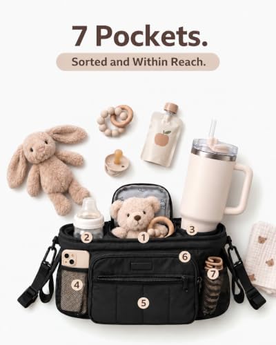 Stroller Organizer with 7 Pockets and 2 Cup Holders
