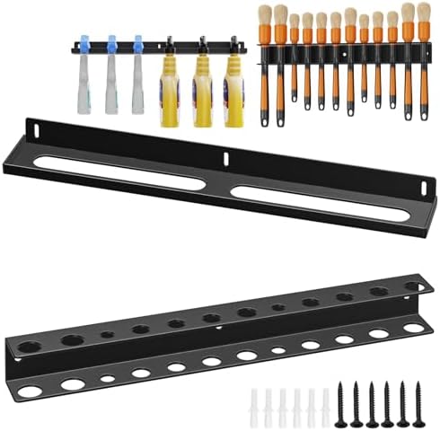 Spray Bottle Holder Wall Mount,12 Holes Car Detailing Brush Holder Rack Set