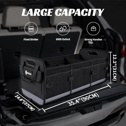 Trunk Organizer for SUV - 105L Collapsible Sturdy Car Storage, Gray