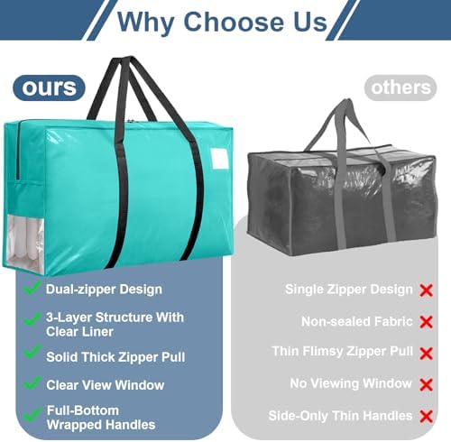 3Pcs Extra Large Heavy Duty Moving Bags with Reinforced Zippers & Handles