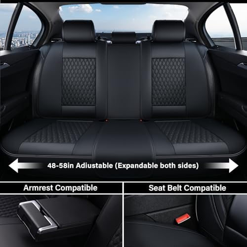Car Seat Covers Full Set, Black Seat Covers for Car with Lumbar Support, Nappa Leather Seat Covers Waterproof Car Seat Protectors Universal Fit for Most Cars SUV Trucks