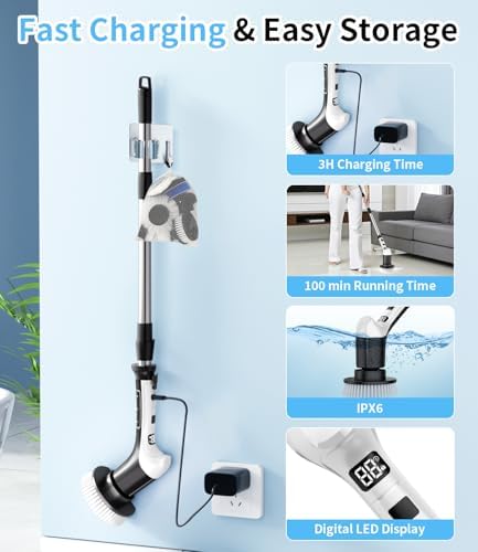 Electric Spin Scrubber, Cordless Power Shower Cleaning Brush for Bathroom