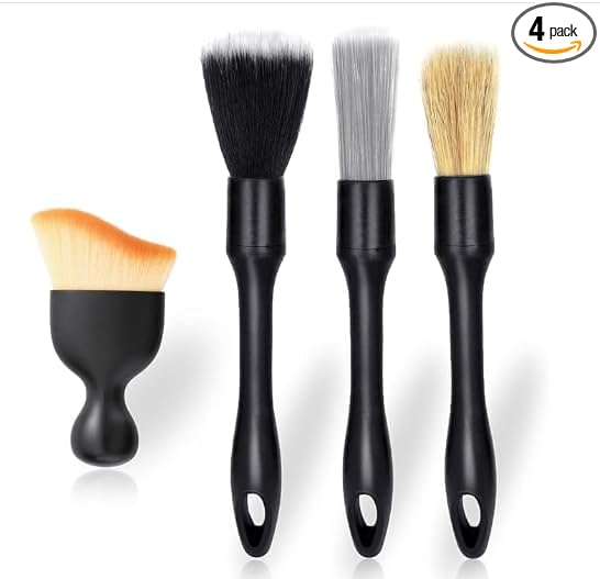 qixiang 4PCS Car Detailing Brush Set for Cleaning Boars Bristle Detailing Brushes, Wheel Brush Kit,Dusting Cleaning Supp
