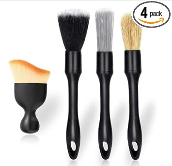 qixiang 4PCS Car Detailing Brush Set for Cleaning Boars Bristle Detailing Brushes, Wheel Brush Kit,Dusting Cleaning Supp