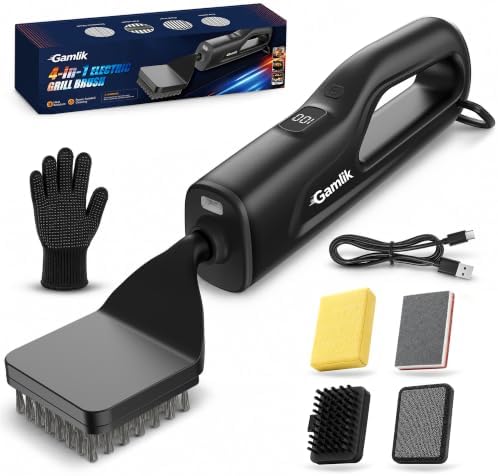 Electric Grill Brush with LED Light, Grill Cleaner for Outdoor Grill（Black）
