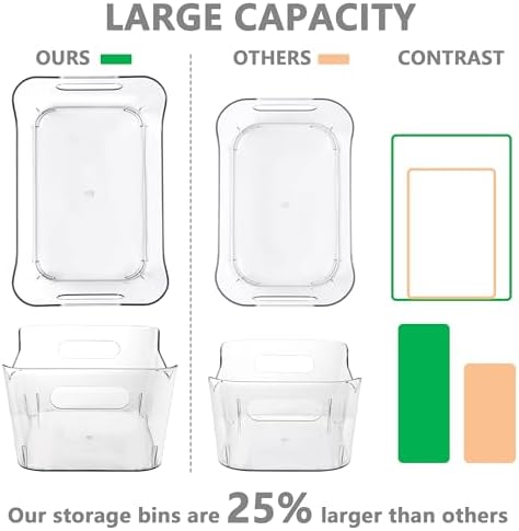 12 Pack Plastic Storage Bins, Multi-Use Organizer Bins, Pantry Organizer, Clear Storage Containers for Home, Kitchen, Office, Cabinet, Shelf and Fridge Organization