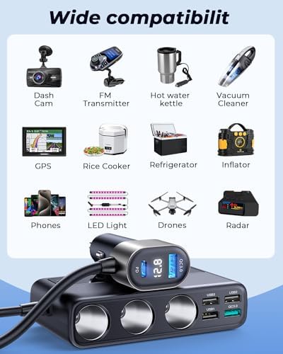 9 in 1 Cigarette Lighter Splitter, 210W Cigarette Lighter Adapter