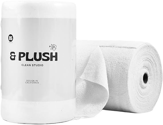 & PLUSH Microfiber Cleaning Cloth Roll - 85 Pack, Tear Away Microfiber Towels, 12" x 12", Reusable, Washable, Streak Fre