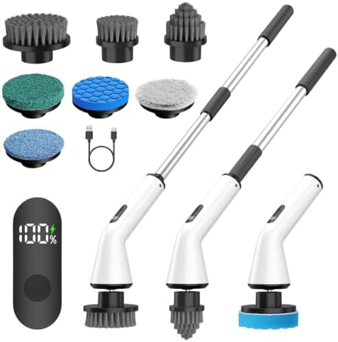 Electric cleaning brush for bathroom,spin scrubber with 7 Brushes & Handle