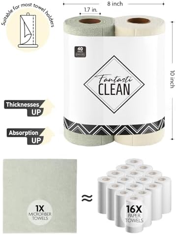 Kitchen Towels Roll, 40 Sheets, 10''x 10'' (Beige, MossGreen)