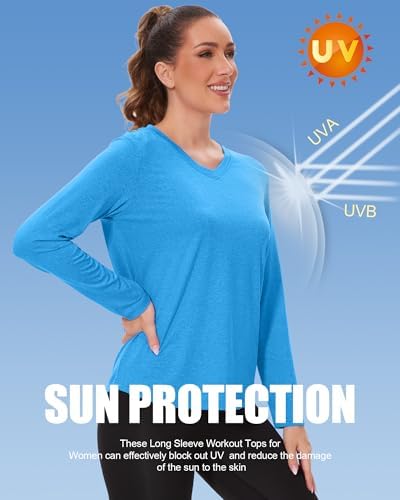 7 Pack Womens Long Sleeve Athletic Shirts Quick Dry Workout Tops V Neck