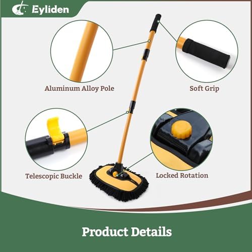 Car Wash Brush Mop with Long Handle for Car Truck RV, Yellow
