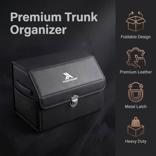 Premium Leather Car Trunk Organizer, Black