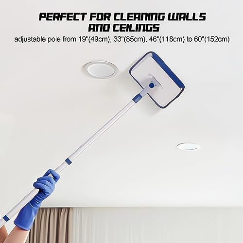Baseboard Cleaner Tool with Handle, Wall Floor Mop with Extendable Long Handle Duster for Cleaning Window, Floor, Skirting Board, Ceiling, Shower, Tub Tile, Kitchen with 6 Reusable Pads