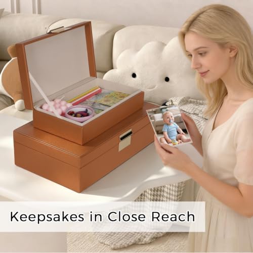 Decorative Storage Box Set of 2, PU Leather Organizer for Home Decor Brown