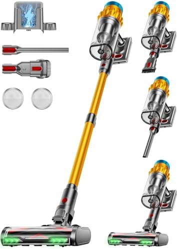 Cordless Vacuum Cleaner, 650W/60KPA/70 Mins Vacuum Cleaners for Home,Self-Standing Wireless Vacuum, Anti-Tangle Brush, Smart Display,1.8L Cup Cordless Stick Vacuum Cleaner for Pet Hair/Carpets (Gold)