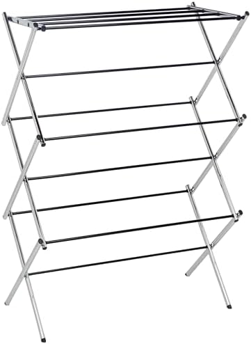 Foldable Portable Metal Clothes Drying Rack for Indoor Air Drying, Energy Saving, 14.5 x 29.5 x 41.8 inches, Chrome Silver