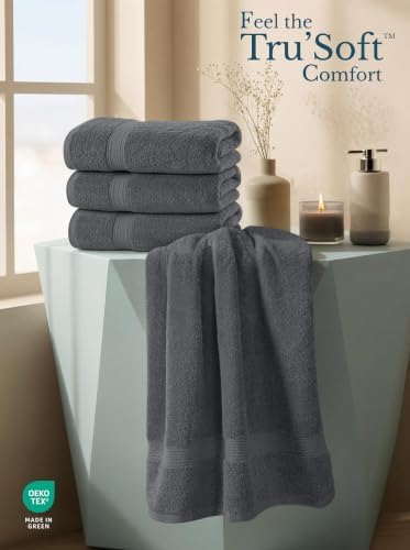 4 Pack Premium Bath Towels, 27x54 in, 600 GSM Cotton Grey