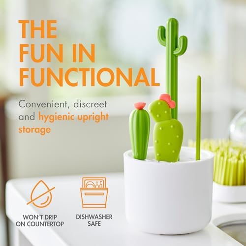 Cacti Bottle Cleaning Brush Set - Includes Bottle Brush, Nipple Brush, Detail Brush, and Straw Brush - Baby Bottle Brush Set for Bottle Drying Rack - Baby Essentials - 4 Count