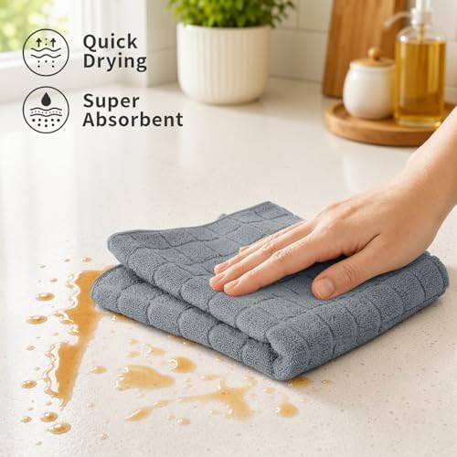 Premium 100% Cotton Terry Kitchen Towels 6 Pack, 16"x 28", Grey