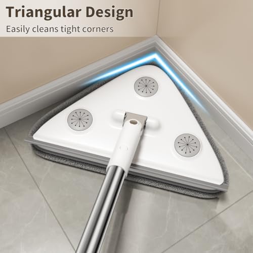 Wall Cleaner Mop with Long Handle, Baseboard Cleaner Tool with Extension Pole & Squeegee, 3-in-1 Ceiling Cleaning Tool Duster with 3 Microfiber and 3 Chenille Pads for Washing Window, Floor, Cabinet
