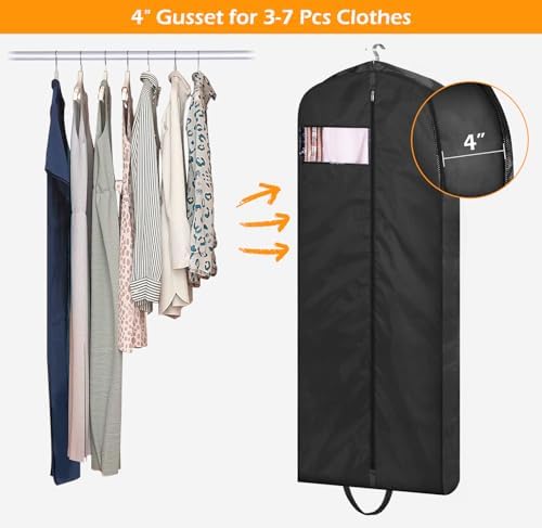 65" Long Garment Bags for Travel Dress Bags for Hanging Clothes 2 Packs Wedding Dress Cover Waterproof Clothes Protector for Closet Storage for Gowns, Tuxedos, Coats, Black