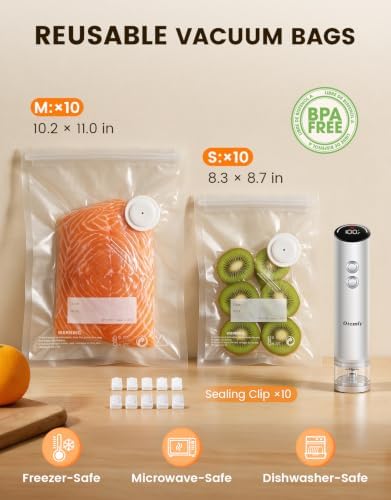 Compact Handheld Vacuum Sealer for Food with 20 Reusable Vacuum Bags