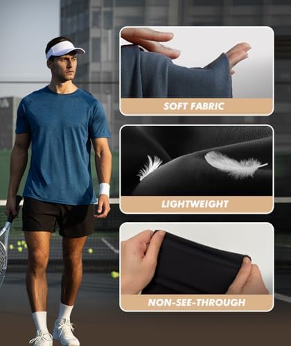 5 Pack Workout Shirts for Men Gym Black Moisture Wicking Quick Dry T Shirts