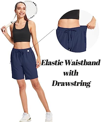 Women's Hiking Shorts Lightweight Quick Dry 8" Golf Shorts Water Resistant with 3 Zipper Pockets