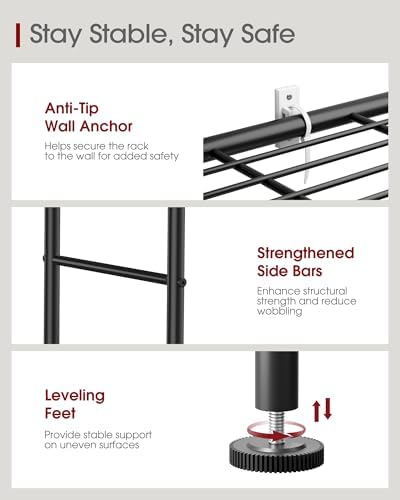 Storage Shelves - 5 Tier Shelf Organizer, Heavy Duty Garage Shelving Unit with Leveling Feet, Stable Metal Shelves Organizer for Pantry, Kitchen and Closet, 33.0" W x 12.6" D x 72.0" H, Black