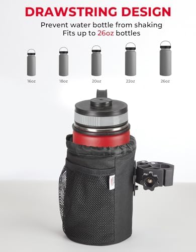 Motorcycle Cup Holder, Oxford Fabric Motorcycle Drink Holder with 0.6"-1.5" Alligator Clamp, Universal Water Bottle Cup Accessories for Bike, ATV/UTV, Scooter, Boat, Walker, Black L