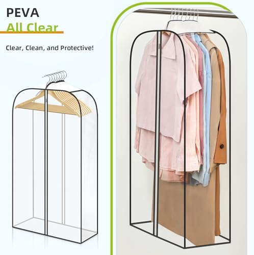 6 Pack Clear Garment Bags for Hanging Clothes with Zippers on Double Sides - 10'' Clothes Storage for Coat, Dress, and Fur in Closet - 40'' Long Suit Bags