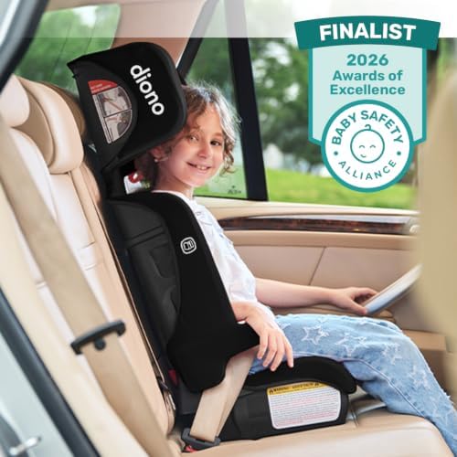 Diono Airi Travel High Back Booster Seat, Foldable Slim 3‑Across Fit, Black
