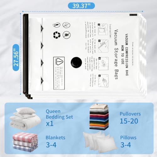 10 Pack Jumbo Vacuum Storage Bags with Electric Pump, 10J XL Large Space Saver Bags for Blankets Comforters Bedding, Leak-Proof Seal for Home Storage & Moving