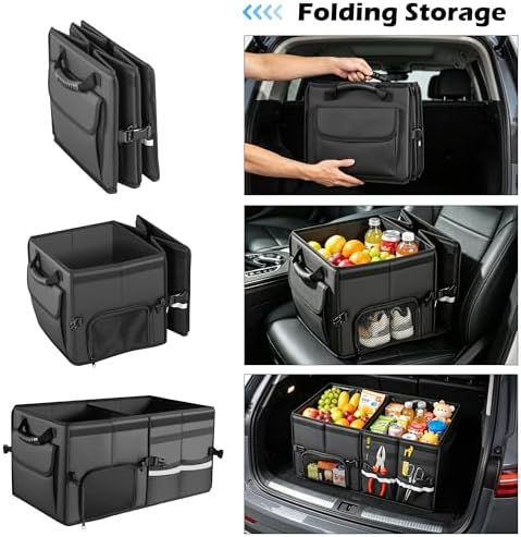 Car Trunk Organizer, 2 Compartments Car Storage Box with Lip