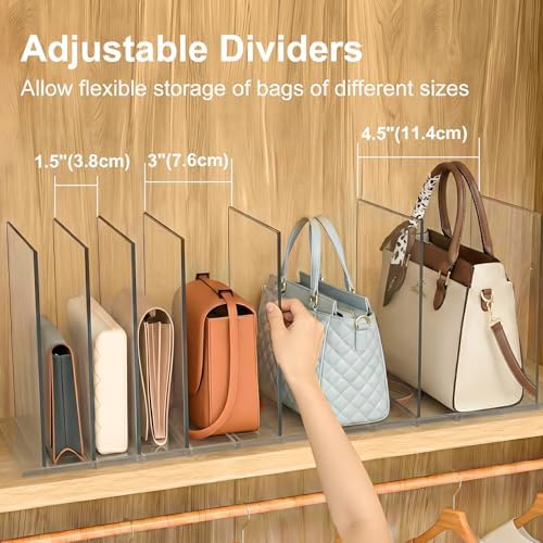 Bag & Purse Organizer for Closet: Adjustable Clear Dividers