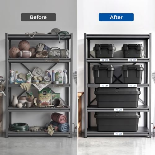 52 QT Storage Bins with Lids, Heavy Duty, Black, Stackable, 4-Pack