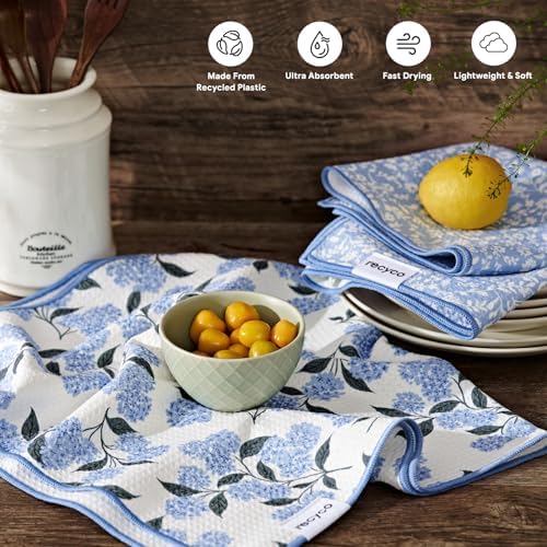 Waffle Kitchen Towel Set of 2 - Quick Dry Microfiber Sustainable Dish Towels - Ultra Absorbent Reusable Cleaning Tea Towels - Lightweight Hand Towels,16”x 28”, Hydrangea Ball