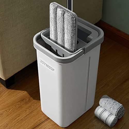Flat Mop System, Wall Mop and Bucket Set, Commercial, White, 3 Pads