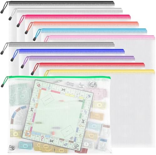 12 Pack A3 Mesh Zipper Pouch Bags, Board Game Storage Organizer
