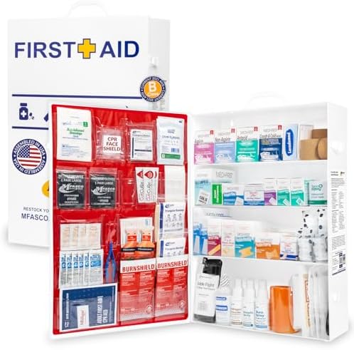 Workplace First Aid Kit 4 Shelf Metal Cabinet with Medications