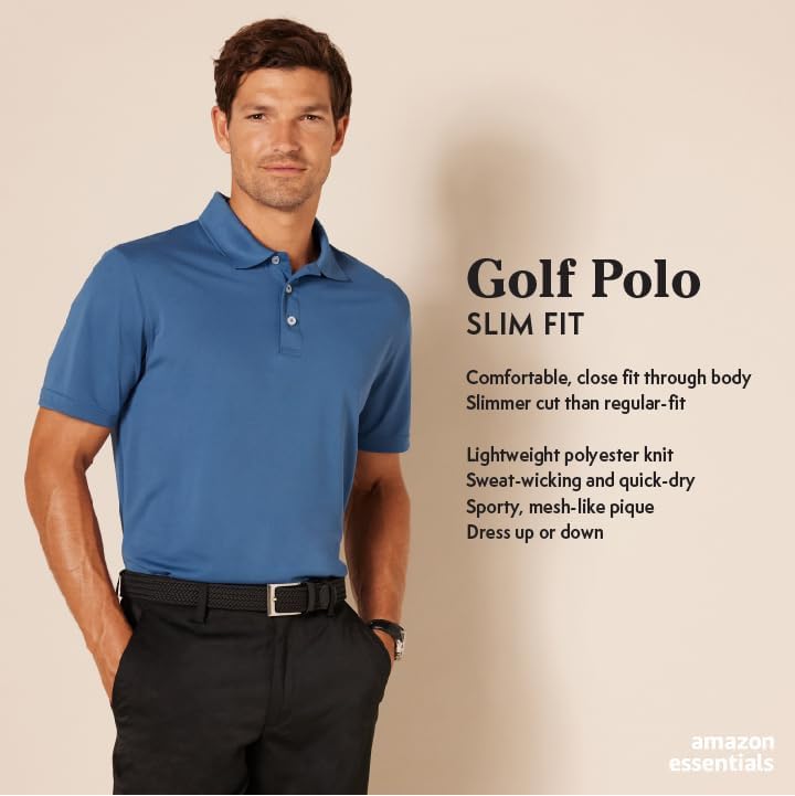 Men's Moisture Wicking Golf Polo Shirt, Short Sleeve, Slim-Fit, Quick-Dry, Active Wear