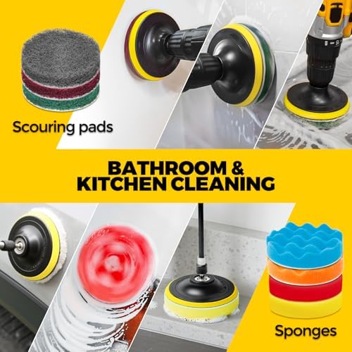 22Pack Drill Brush Attachments Set,Scrub Pads & Sponge, Buffing Pads,Power Scrubber Brush,Car Polishing Pad Kit,Wax Applicator Pad,Car Cleaning Kit,Masonry Brushes,Cleaning Supplies